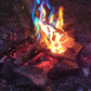 Campfire using Aurora Inferno campfire color changing pack displaying vibrant blue and green flames.